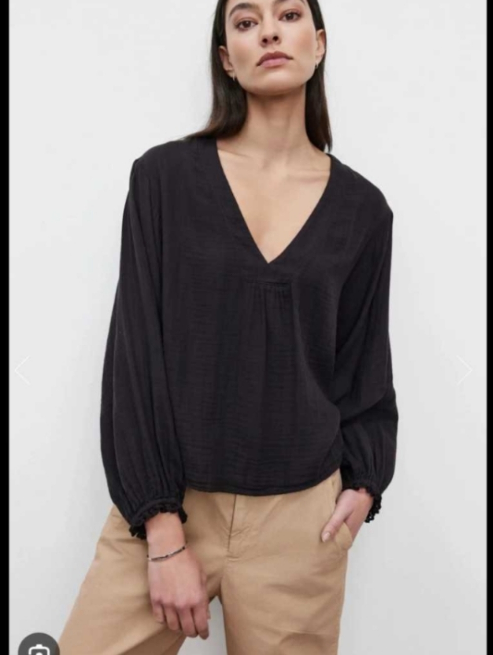 Stone Cold Fox Deep V Puffed Sleeve Blouse